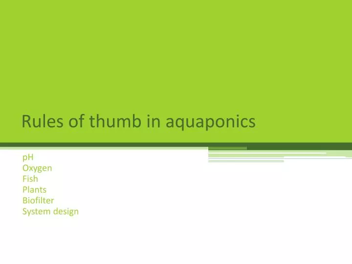 rules of thumb in aquaponics
