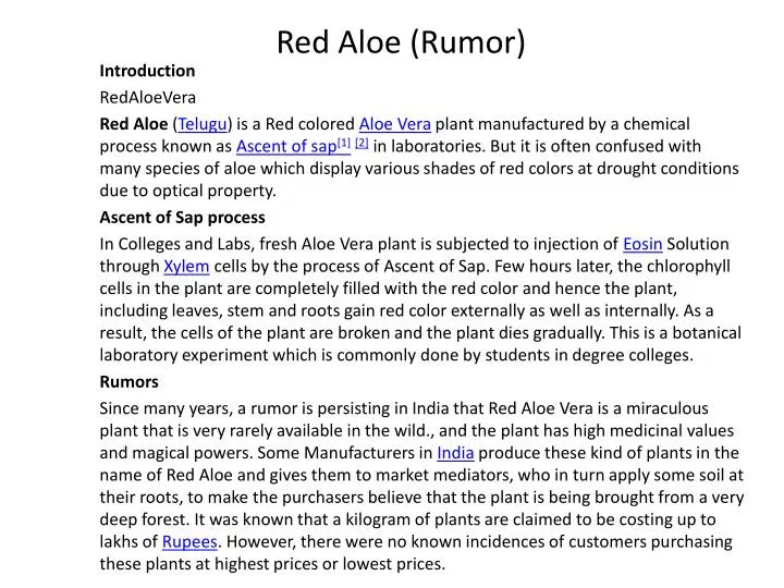 red aloe rumor