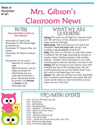 Mrs. Gibson’s Classroom News