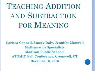 Teaching Addition and Subtraction for Meaning