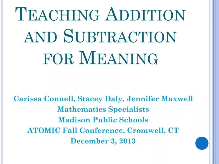 teaching addition and subtraction for meaning
