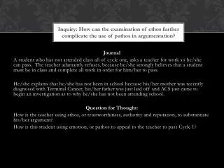 Inquiry: How can the examination of ethos further complicate the use of pathos in argumentation?