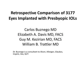 Retrospective Comparison of 3177 Eyes Implanted with Presbyopic IOLs