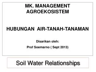 Soil Water Relationships