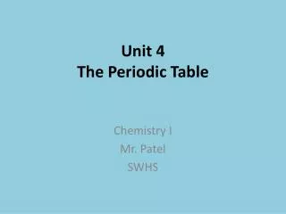 Unit 4 The Periodic Table