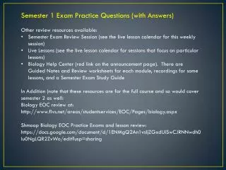 Semester 1 Exam Practice Questions (with Answers) Other review resources available: