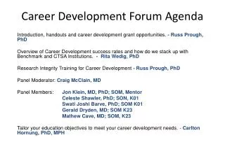 Career Development Forum Agenda