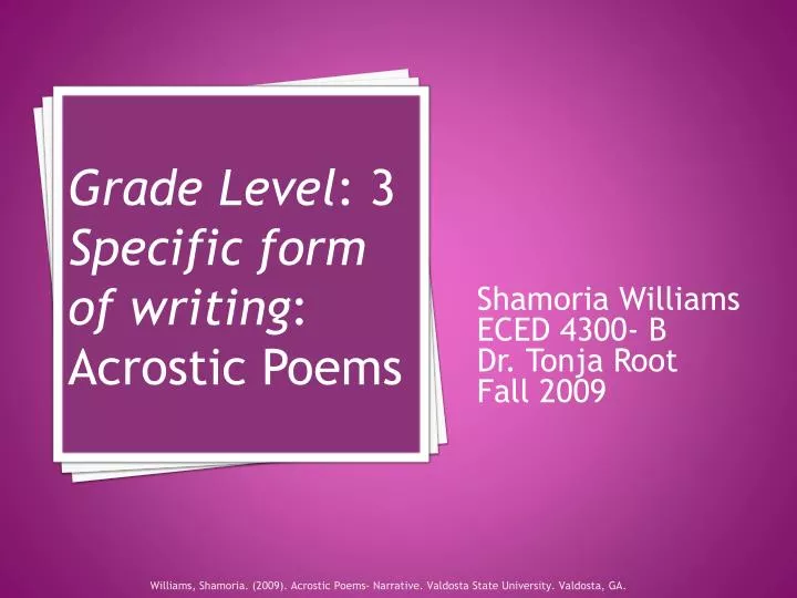 grade level 3 specific form of writing acrostic poems