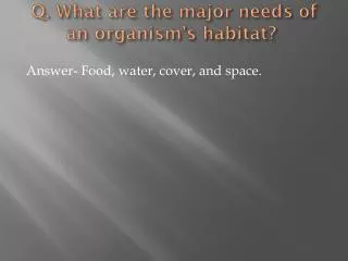 q what are the major needs of an organism s habitat