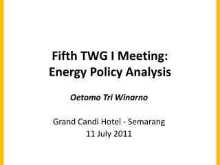 Fifth TWG I Meeting : Energy Policy Analysis