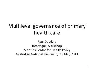 Multilevel governance of primary health care