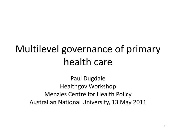 multilevel governance of primary health care