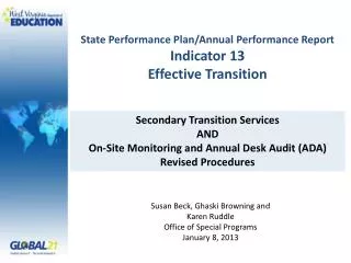State Performance Plan/Annual Performance Report Indicator 13 Effective Transition