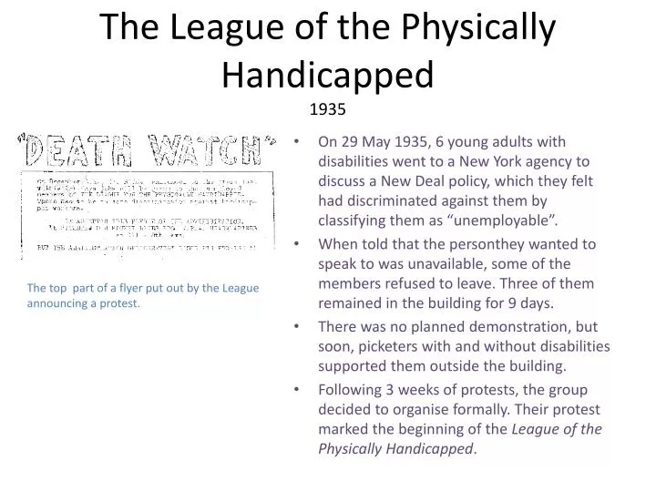 the league of the physically handicapped 1935