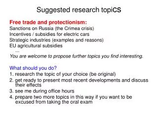 Suggested research topi cs