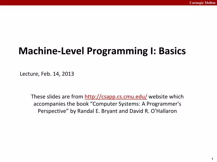 machine level programming i basics lecture feb 14 2013
