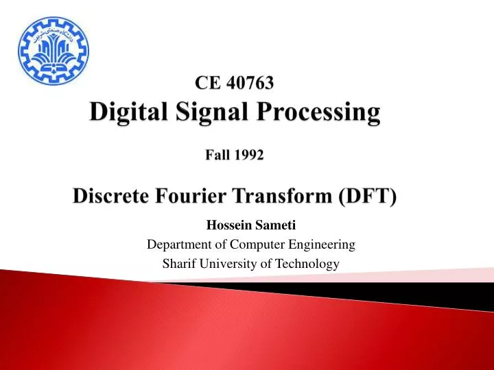 ce 40763 digital signal processing fall 1992 discrete fourier transform dft