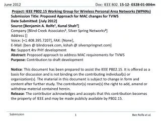 Project: IEEE P802.15 Working Group for Wireless Personal Area Networks (WPANs)