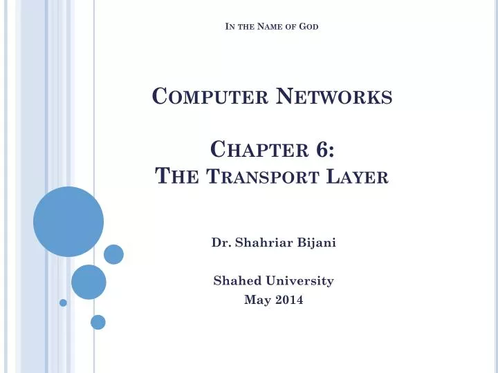 in the name of god computer networks chapter 6 the transport layer