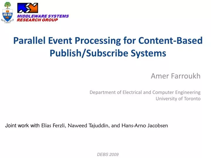 parallel event processing for content based publish subscribe systems