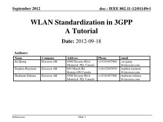 WLAN Standardization in 3GPP A Tutorial