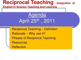Agenda April 25 th , 2011