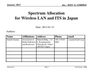 Spectrum Allocation for Wireless LAN and ITS in Japan
