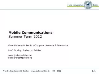 Mobile Communications Summer Term 2012