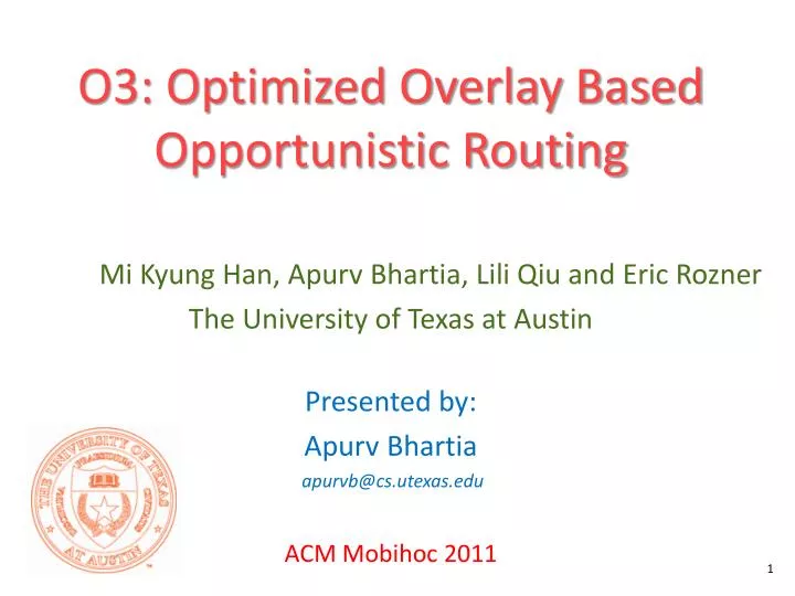 o3 optimized overlay based opportunistic routing