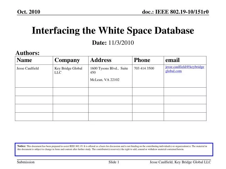 interfacing the white space database