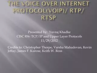 The Voice Over Internet Protocol(VOIP )/ RTP/ RTSP