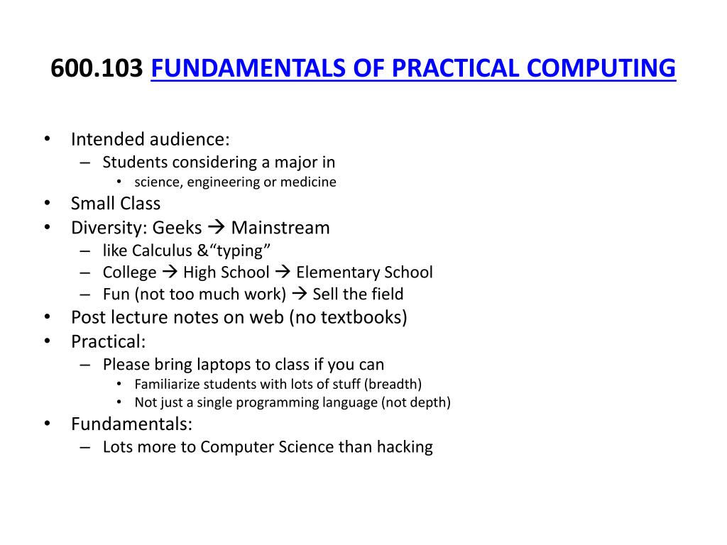 PPT - Fundamentals of Practical Computing: A Course for Future ...