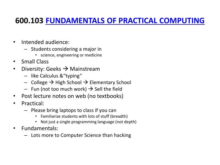 600 103 fundamentals of practical computing