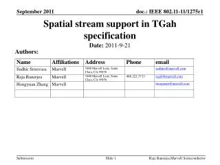 Spatial stream support in TGah specification