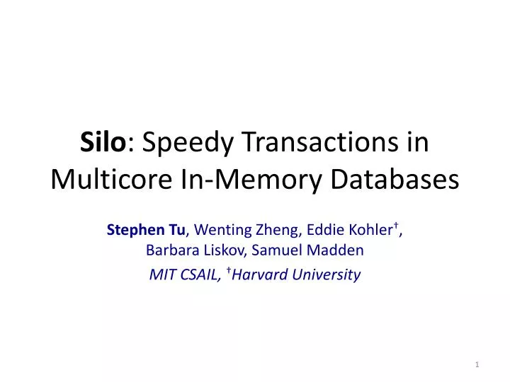 silo speedy transactions in multicore in memory databases
