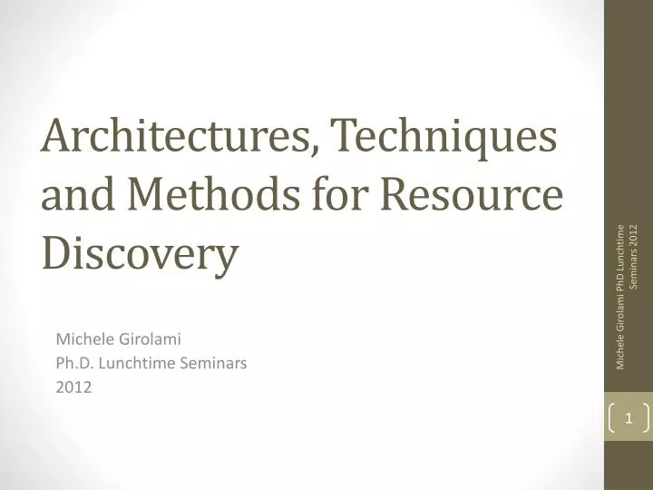 architectures techniques and methods for resource discovery