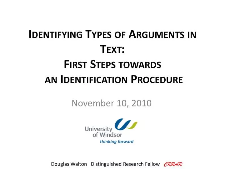 identifying types of arguments in text first steps towards an identification procedure