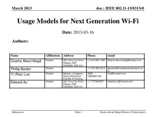 usage models for next generation wi fi