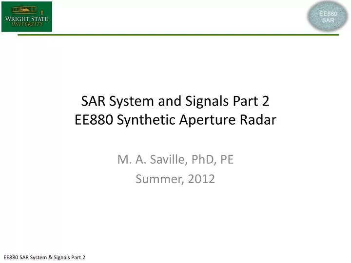 sar system and signals part 2 ee880 synthetic aperture radar