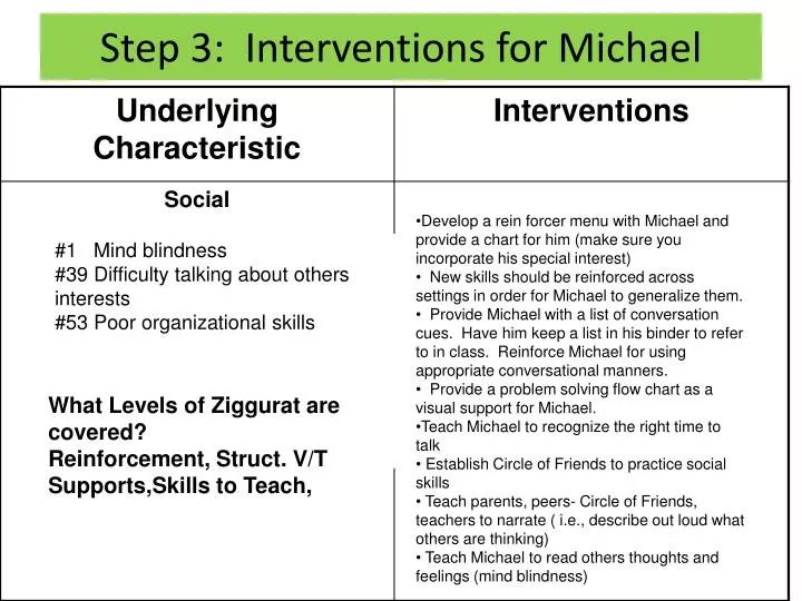 step 3 interventions for michael