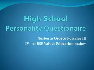 High School Personality Questionaire