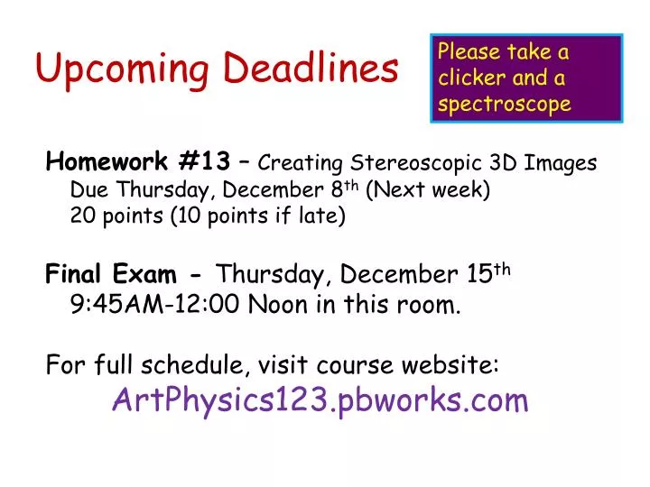 upcoming deadlines