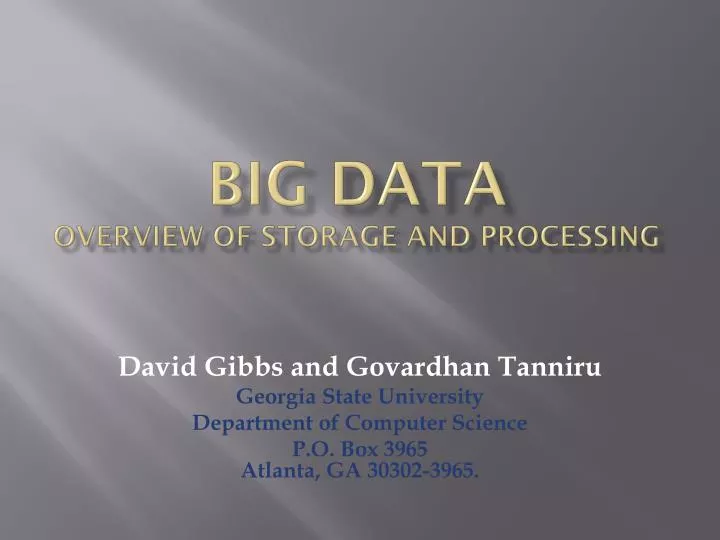 big data overview of storage and processing