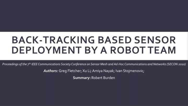 back tracking based sensor deployment by a robot team