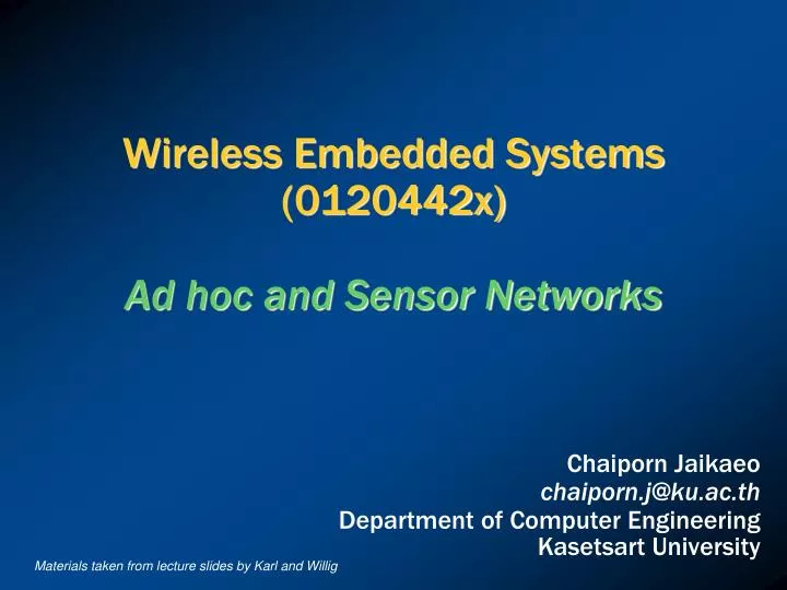 wireless embedded systems 0120442x ad hoc and sensor networks