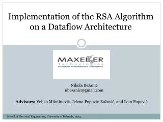 Implementation of the RSA Algorithm on a Dataflow Architecture