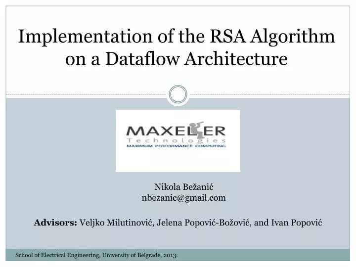 implementation of the rsa algorithm on a dataflow architecture