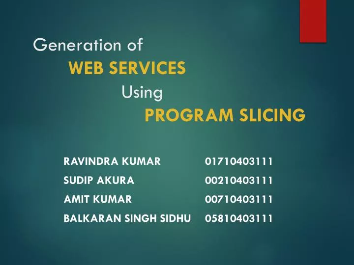 generation of web services using program slicing
