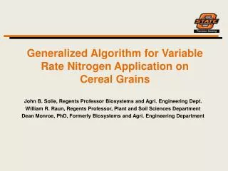Generalized Algorithm for Variable Rate Nitrogen Application on Cereal Grains