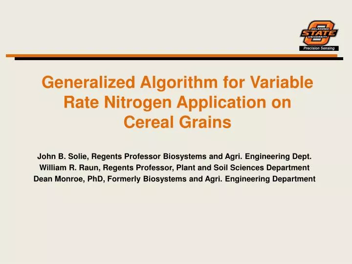 generalized algorithm for variable rate nitrogen application on cereal grains